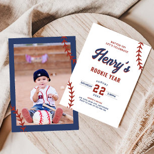 Baseball ROOKIE YEAR PHOTO FIRST birthday Invitation