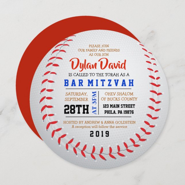 BASEBALL ROUND Bar Bat Mitzvah Invitation (Front/Back)