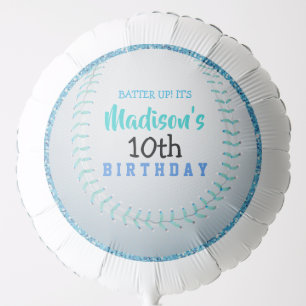 BASEBALL ROUND Birthday Party Blue Glitter Balloon
