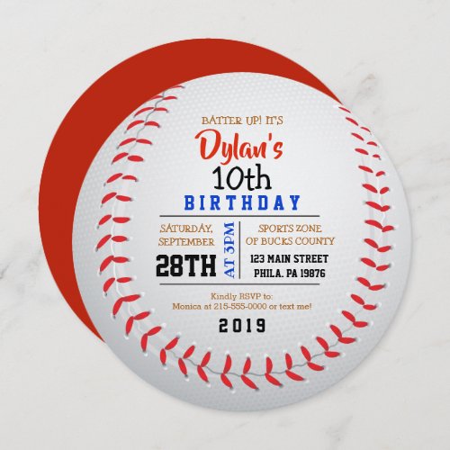 BASEBALL ROUND Birthday Party Invitation