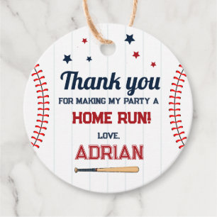 Baseball Round thank you Birthday Favor Tags