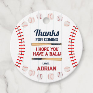 Baseball Round thank you Birthday Favor Tags