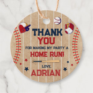 Baseball Round thank you Birthday Favor Tags