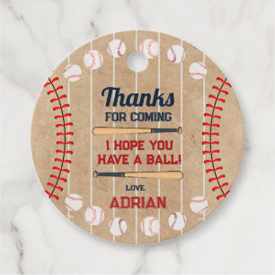 Baseball Round thank you Birthday Favor Tags