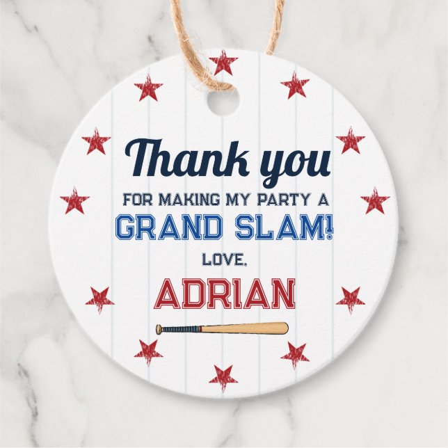 Baseball Round thank you Birthday Favor Tags (Front)