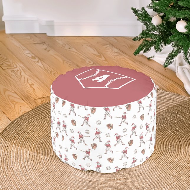 Baseball Santa Christmas Home Plate Monogram Pouf (Creator Uploaded)