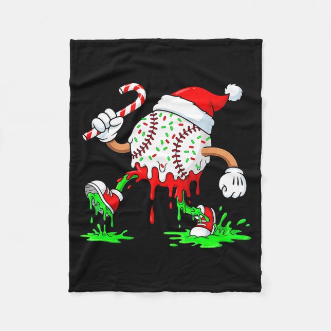 Baseball Santa Hat Christmas Ice Cream Drip Candy  Fleece Blanket (Front)