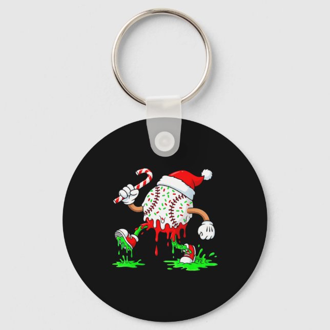 Baseball Santa Hat Christmas Ice Cream Drip Candy  Keychain (Front)