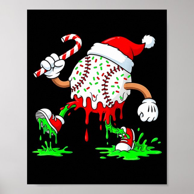 Baseball Santa Hat Christmas Ice Cream Drip Candy  Poster (Front)