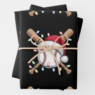 Baseball Santa Hat Christmas Xmas Holiday Sport Wrapping Paper Sheets