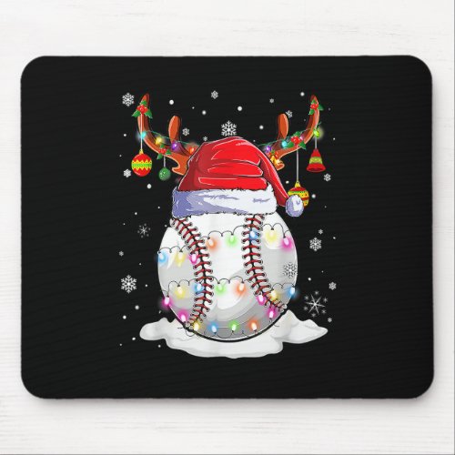 Baseball Santa Hat Reindeer Christmas Lights Funny Mouse Pad