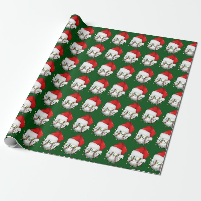 Baseball Santa Hat Wrapping Paper (Unrolled)