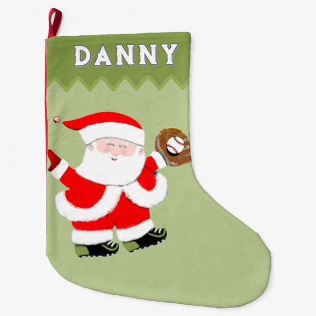 Baseball Santa Large Christmas Stocking (Front)