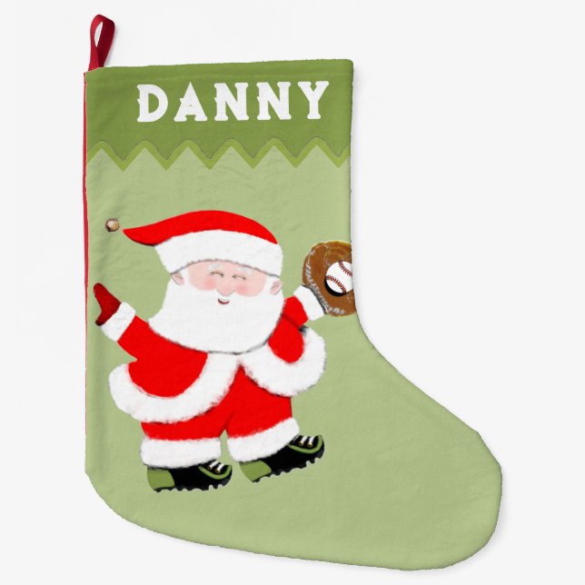 Baseball Santa Large Christmas Stocking (Front)