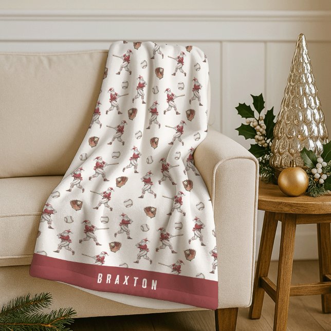 Baseball Santa Personalized Christmas Fleece Blanket (Creator Uploaded)