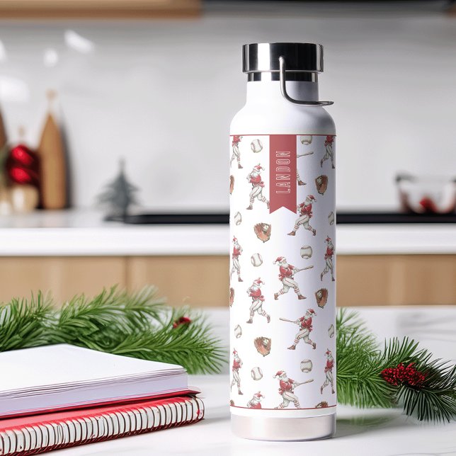 Baseball Santa Personalized Christmas Water Bottle (Creator Uploaded)