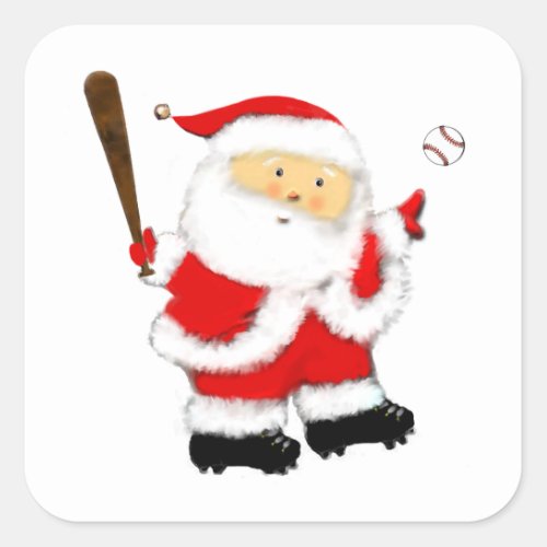 Baseball Santa Square Sticker