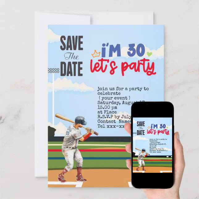 Baseball save the date 30th Birthday Party Invitation | Zazzle