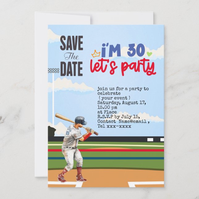 Baseball save the date 30th Birthday Party  Invitation (Front)