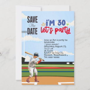 Baseball save the date 30th Birthday Party Invitation