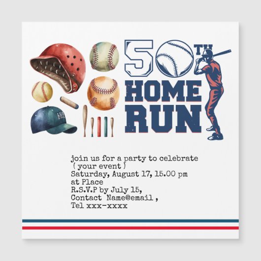 Baseball save the date 50th Birthday Party (Front)