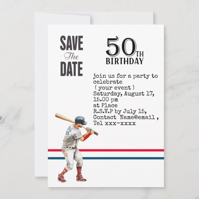 Baseball save the date 50th Birthday Party  Invitation (Front)