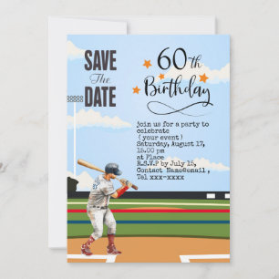 Baseball save the date 60th Birthday Party Invitation