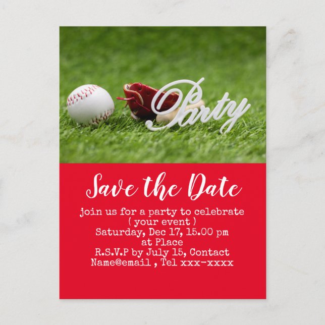Baseball save the date for Baseball Party   Postcard (Front)