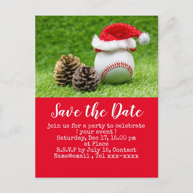 Baseball save the date for Christmas party  Postca Postcard (Front)