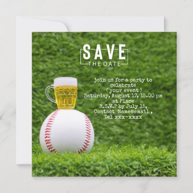 Baseball save the date for Party with Beer (Front)