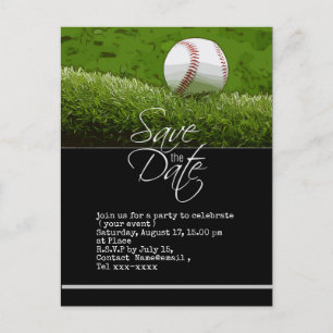 Baseball save the date on green grass postcard