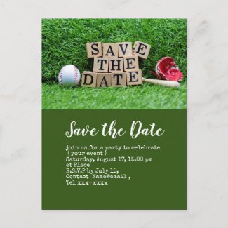 Baseball save the date  with ball on green  postcard