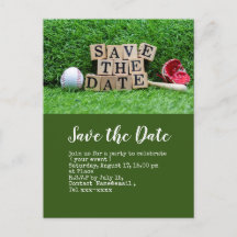Baseball save the date  with ball on green 