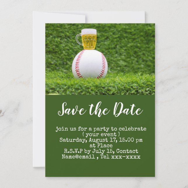 Baseball save the date with Beer for Party Invitation (Front)