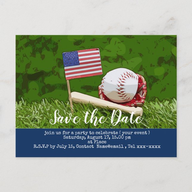 Baseball save the date with flag of America  Postc Postcard (Front)
