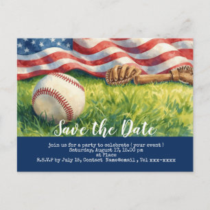 Baseball save the date with flag of America Postcard