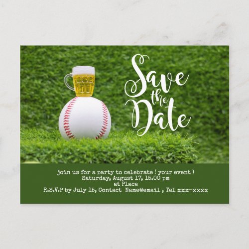 Baseball save the date with Glass of Beer  Postcard