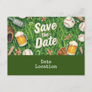 Baseball save the date with Glass of Beer  Postcard