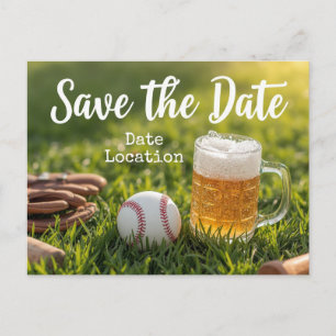 Baseball save the date with Glass of Beer Postcard