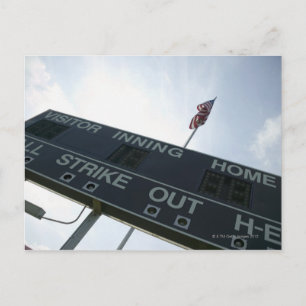 Baseball scoreboard with American flag Postcard