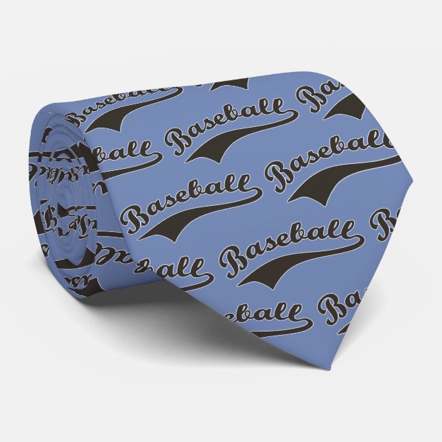 Baseball Script In Black Neck Tie (Rolled)