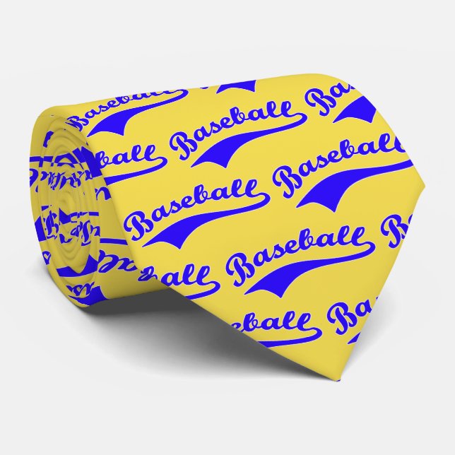 Baseball Script In Blue Neck Tie (Rolled)