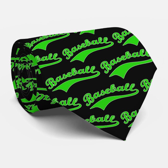 Baseball Script In Green Neck Tie (Rolled)
