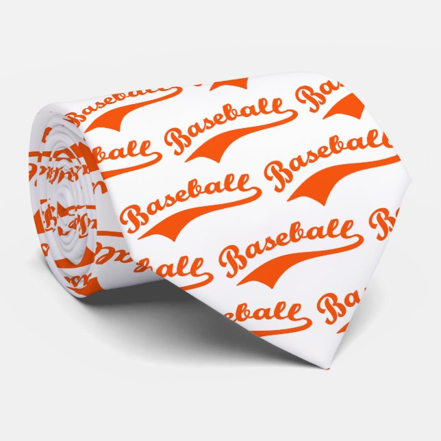 Baseball Script In Orange Neck Tie (Rolled)