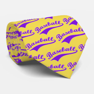 Baseball Script In Purple Neck Tie