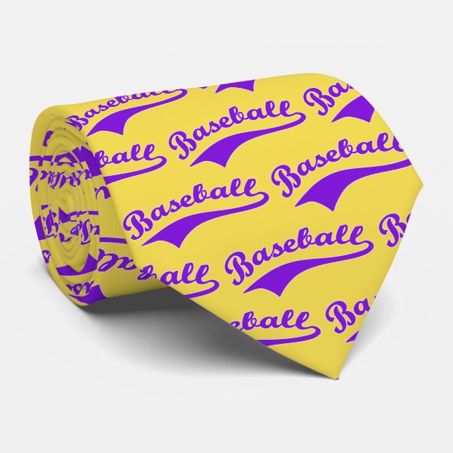 Baseball Script In Purple Neck Tie (Rolled)