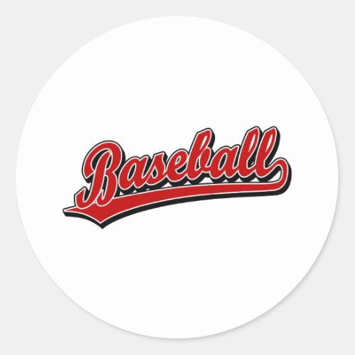 Baseball  script logo in red classic round sticker