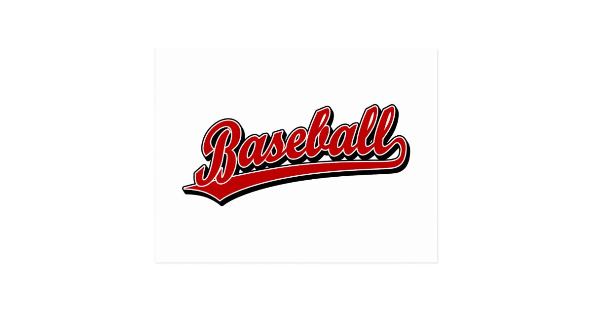 Baseball script logo in red postcard | Zazzle.com