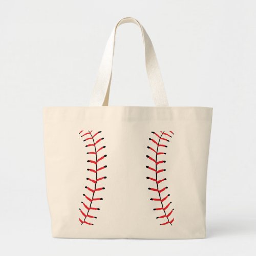 Baseball Seams Sports Style Baseball Theme Large Tote Bag