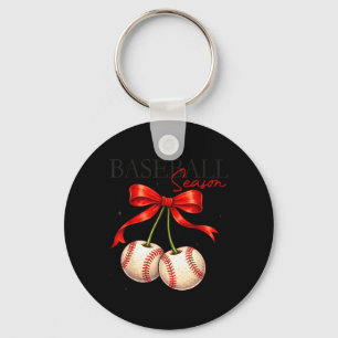 Baseball Season Cherry Bow Game Day Costume Keychain
